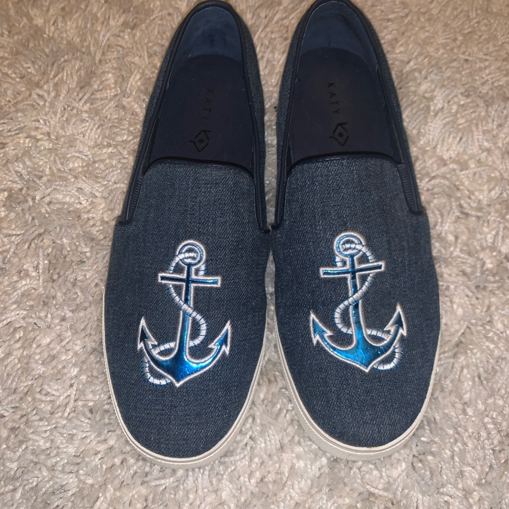 Ladies size 7 navy blue slip ons